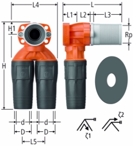 Picture of Nussbaum  85109 Optiflex-Profix-Doppeldose mit Abdichtungsverlängerung, Grösse: ½ x 16 x 16, Art.Nr. 85109.21