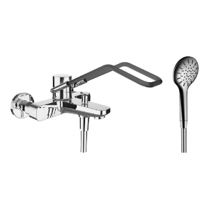 Bild von Laufen Armaturen - Bademischer, Ausladung 182 mm, Anschlussdistanz 153 mm, mit Verschraubungen, mit Zubehör , Art.Nr. : HF941060100094