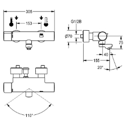 Picture of KWC F5E-Therm F5ET1019 Elektronik-Thermostatbatterie mit Rückflussverhinderer:ja, Berechnungsdurchfluss Trinkwasser:0.07 l/s, Berechnungsdurchfluss Warmwasser:0.07 l/s, Art.Nr. : 2030039530
