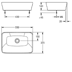 Picture of KWC QUADROtop ANMT4001 Aufsatzwaschtisch Typ des Beckens:Waschbecken, Beckenposition:mittig, Becken: Höhe:100 mm, Art.Nr. : 2030054382