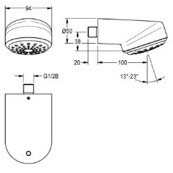 Picture of KWC AQUAJET-Comfort SHAC0013 Duschkopf Nennweite:DN 15, Einstellbarer Neigungswinkel:ja, Art:Duschkopf, Art.Nr. : 2030055724
