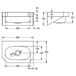 Picture of KWC ANIMA WT360C Waschtisch Beckenposition:mittig, Becken: Höhe:121 mm, Oberflächenbehandlung des Beckens:seidenmatt, Art.Nr. : 203.0500.578