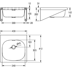 Picture of KWC ANIMA WT400A Waschtisch Beckenposition:mittig, Becken: Höhe:142 mm, Oberflächenbehandlung des Beckens:seidenmatt, Art.Nr. : 203.0500.577
