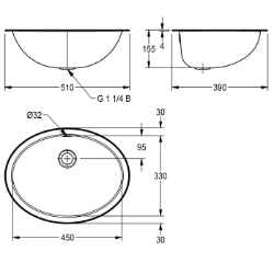 Picture of KWC RONDO RNDH450-O Einlege-u. Unterbaubecken oval Beckenposition:mittig, Becken: Höhe:155 mm, Oberflächenbehandlung des Beckens:hochglanzpoliert, Art.Nr. : 2000056539