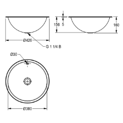 Picture of KWC RONDO RNDH381 Einlege- und Unterbau-Rundbecken Beckenposition:mittig, Becken: Höhe:159 mm, Oberflächenbehandlung des Beckens:hochglanzpoliert, Art.Nr. : 2000056432