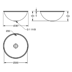 Picture of KWC RONDO RNDX360 Einlege- und Unterbau-Rundbecken Beckenposition:mittig, Becken: Höhe:150 mm, Oberflächenbehandlung des Beckens:seidenmatt, Art.Nr. : 2000056431