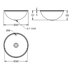 Picture of KWC RONDO RNDH360 Einlege- und Unterbau-Rundbecken Beckenposition:mittig, Becken: Höhe:150 mm, Oberflächenbehandlung des Beckens:hochglanzpoliert, Art.Nr. : 2000056428