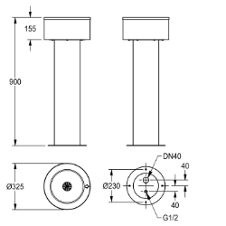 Picture of KWC ANIMA ANMX32L Standtrinkbrunnen Flaschenfüller:optional, Becken: Höhe:62 mm, Becken: Tiefe:235 mm, Art.Nr. : 213.0651.857