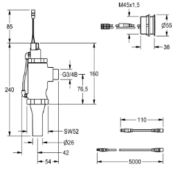 Picture of KWC F5E F5EF4002 WC-Spülarmatur Berechnungsdurchfluss Trinkwasser:1 l/s, Voreinstellung Hygienespülung:24 Stunden nach der letzten Betätigung, Funktionsprinzip:elektronisch selbstschließend, Art.Nr. : 2030062326