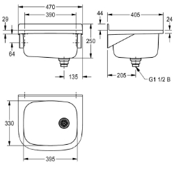 Picture of KWC SIRIUS BS301N Ausgussbecken Spritzschutzhöhe:44 mm, Beckenposition:mittig, Beckendesign:runde Ecken, Art.Nr. : 207.0599.545