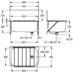Picture of KWC SIRIUS SIRX355 Mehrzweckbecken,Rost,Spritzwand Spritzschutzhöhe:250 mm, Beckenposition:mittig, Beckendesign:runde Ecken, Art.Nr. : 2000103647