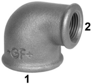 Picture of +GF+ 92 Winkel 90°, Innengewinde reduziert, ISO/EN A4, Dim. (1-2): 1/2" ‑ 3/8", Art.Nr.: 771090218