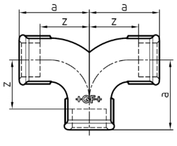 Picture of +GF+ 132 Zweibogen-T-Stück, egal, ISO/EN E2, Dimension ″: 2", Art.Nr.: 770132209