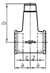 Picture of +GF+ 137 T-Stück für Verteilbatterie, Abzweig reduziert, Dim. (1-2): 11/2" ‑ 1", Art.Nr.: 770137219