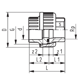 Picture of +GF+ Übergangsverschraubung PVC-U metrisch/Temperguss galvanisiert Rp, Grösse: 50‑11/2", Art.Nr.: 721530310
