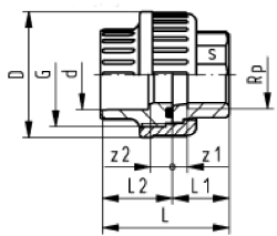 Picture of +GF+ Übergangsverschraubung PVC-U/Messing metrisch Rp PVC-U/Messing metrisch Rp, Grösse: 50‑11/2", Art.Nr.: 721550510
