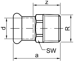 Picture of +GF+ PRESS-FIT Wasser Übergangsnippel Siliziumbronze, d mm: 22, Art.Nr.: 767627110