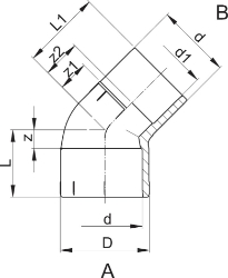 Picture of +GF+ PRO-FIT Winkel 45° PVC-U metrisch, Grösse: 20‑16, Art.Nr.: 721150306