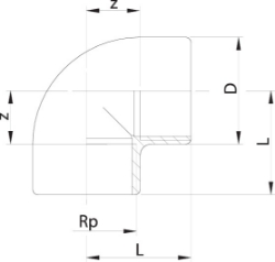 Picture of +GF+ Winkel 90° PVC-U Rp, Rp ″: 1 1/2, Art.Nr.: 721101610