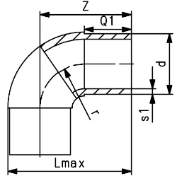 Picture of +GF+ ELGEF Plus Bogen 90° PE100 d90-500mm / SDR17 / langschenklige Version, de mm: 110, Art.Nr.: 753000814