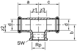 Picture of +GF+ PRESS-FIT Wasser T mit Gewindeabgang Siliziumbronze, d mm: 15, Art.Nr.: 767613203