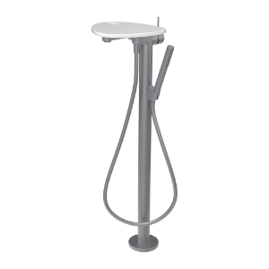 Bild von LAUFEN - ADA - Standsäulen-Bademischer, Ablage mit Loch, Ausladung 203 mm, mit Kunststoffschlauch 1250 mm, mit Handbrause TwinStick, Art.Nr. :HF506781502000