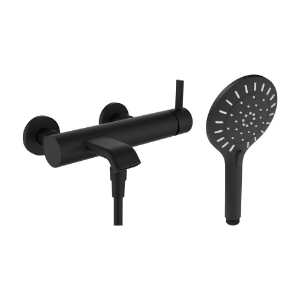 Bild von LAUFEN - MEDA - Bademischer, Anschlussdistanz 153 mm, Ausladung 180 mm, Festauslauf, mit Verschraubungen, mit Kunststoffschlauch 1600 mm, mit Handbrause MyTwin120 3F, PVD Titanschwarz matt, Art.Nr. :HF506660428000