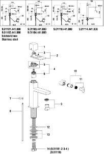 Picture of LAUFEN - HEBEL KOMPLETT QUADRIGA C 25MM INOX, Art.Nr. :WI570140441000
