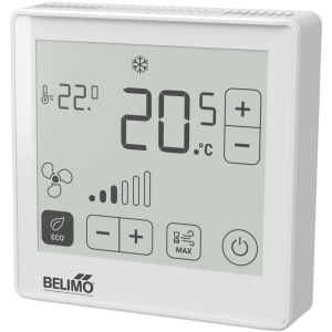 Picture of Belimo Raumsensor / Raumbediengerät Temperatur aktiv, NFC, 0...5 V, 0...10 V, 2...10 V, 4...20 mA, MP-Bus, ePaper-Touch-Display, PC, weiss, RAL 9003, Art.Nr. :P-22RT-1800D-1