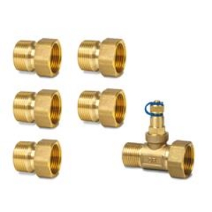 Bild von Siemens - 6-Weg PICV Messingverschraubungen, DN15, 5x G  3/4"/R  3/4", 1x G  3/4"/G  3/4", 6er-Set, inkl. Dichtungen, Art.Nr. :ALN14.205B-ALP56
