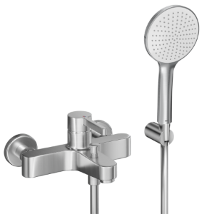 Bild von KWC - BEVO Bad fest A175, brushed steel, AD153 mit Brausegarnitur und Halter, Art.Nr. : 20.422.853.177