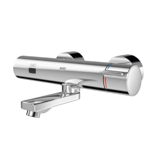Bild von KWC F5E-Therm - F5ET1102, Elektronik-Thermostat-Wandbatterie mit Batteriebetrieb, Ausladung des Auslaufs:200 mm, C-Modul:optional, mit Rückflussverhinderer:ja, A3000 open-kompatibel:nein, Art.Nr. : 3600004010